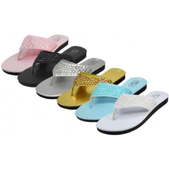 JUST IN Silver Sequins Wedge Flip Flop Sandals - Picture 2 of 12